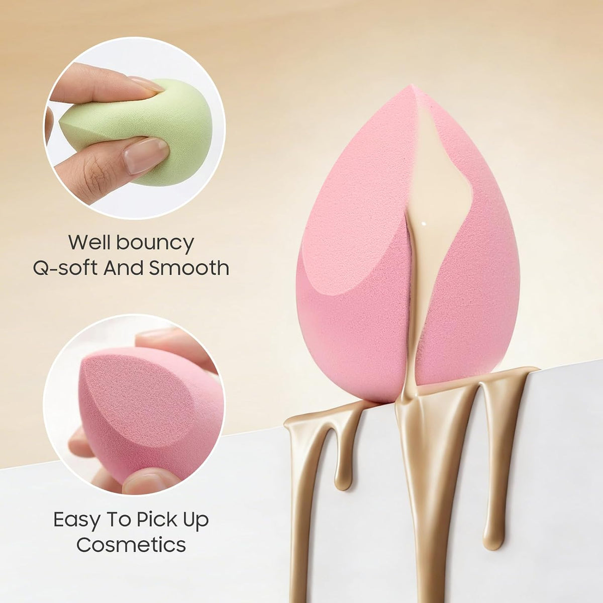Sponzey® 15-Pcs Makeup Sponge Set – Soft Latex-Free Wet & Dry Sponges for Foundation & Concealer