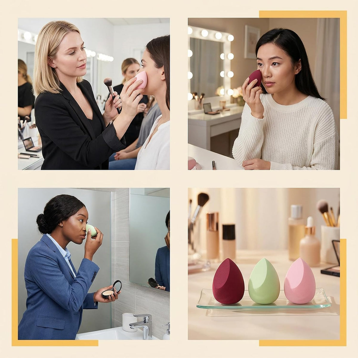 Sponzey® 15-Pcs Makeup Sponge Set – Soft Latex-Free Wet & Dry Sponges for Foundation & Concealer