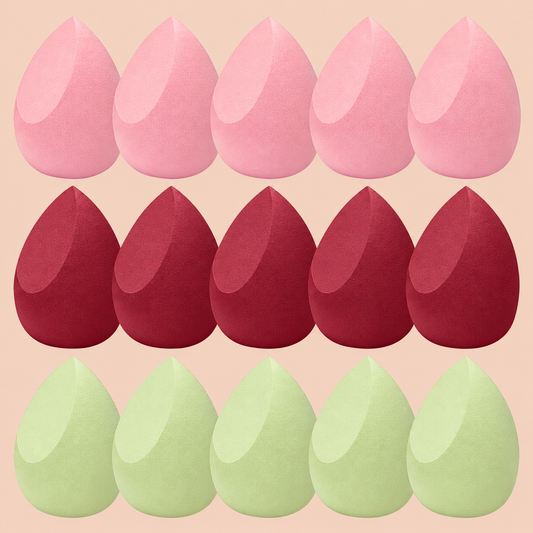 Sponzey® 15-Pcs Makeup Sponge Set – Soft Latex-Free Wet & Dry Sponges for Foundation & Concealer
